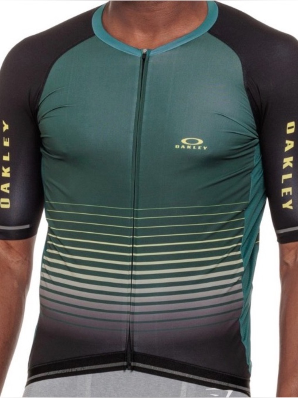 Oakley Teal Green and Black Men's Cycling Jersey Short Sleeve Full Zipper